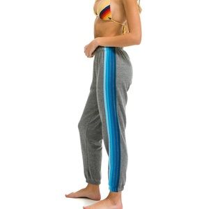 AVIATOR NATION HEATHER GRAY BLUE FIVE STRIPE SWEATPANTS